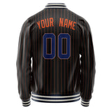 Custom Black Royal Orange Pinstripe Varsity Letterman Jacket JA02240617HF035