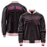 Custom Black Pink Pink Pinstripe Varsity Letterman Jacket