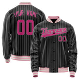 Custom Black Pink Gray Pinstripe Varsity Letterman Jacket JA02240617HF039