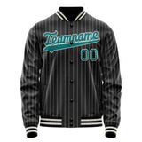 Custom Black Teal Gray Pinstripe Varsity Letterman Jacket JA02240617HF040