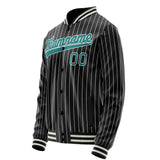 Custom Black Teal Gray Pinstripe Varsity Letterman Jacket JA02240617HF040