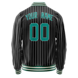 Custom Black Teal White Pinstripe Varsity Letterman Jacket JA02240617HF041