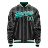 Custom Black Teal White Pinstripe Varsity Letterman Jacket JA02240617HF041