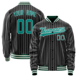 Custom Black Teal White Pinstripe Varsity Letterman Jacket