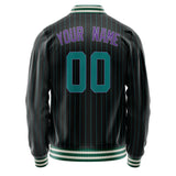 Custom Black Purple Teal Pinstripe Varsity Letterman Jacket JA02240617HF042