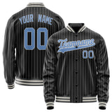 Custom Black Light-Blue Gray Pinstripe Varsity Letterman Jacket JA02240617HF046