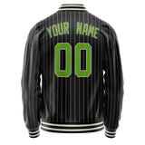 Custom Black Neon-Green Gray Pinstripe Varsity Letterman Jacket JA02240617HF048