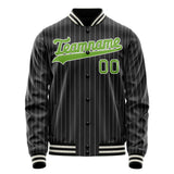 Custom Black Neon-Green Gray Pinstripe Varsity Letterman Jacket JA02240617HF048