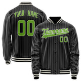 Custom Black Neon-Green Gray Pinstripe Varsity Letterman Jacket