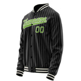 Custom Black Neon-Green Gray Pinstripe Varsity Letterman Jacket JA02240617HF048