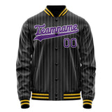 Custom Black Purple Gray Pinstripe Varsity Letterman Jacket JA02240617HF049