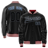 Custom Black Light-Blue Gray Pinstripe Varsity Letterman Jacket