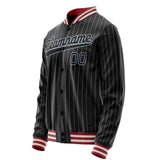 Custom Black Light-Blue Gray Pinstripe Varsity Letterman Jacket JA02240617HF050