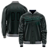 Custom Black Teal Teal Pinstripe Varsity Letterman Jacket JA02240617HF051