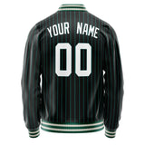 Custom Black White Teal Pinstripe Varsity Letterman Jacket JA02240617HF052