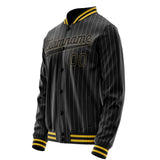 Custom Black Gold Gray Pinstripe Varsity Letterman Jacket JA02240617HF054