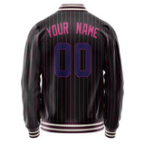 Custom Black Purple Pink Pinstripe Varsity Letterman Jacket JA02240617HF055