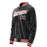 Custom Black White White Pinstripe Varsity Letterman Jacket JA02240617HF056