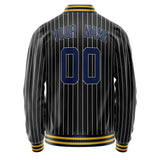 Custom Black Royal White Pinstripe Varsity Letterman Jacket JA02240617HF057