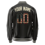 Custom Black Vintage-Usa-Flag Cream Pinstripe Varsity Letterman Jacket JA02240617HF058