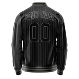 Custom Black Gray Gray Pinstripe Varsity Letterman Jacket JA02240617HF060