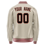 Custom Cream Black Solid Color Varsity Letterman Jacket JA02240617JC088