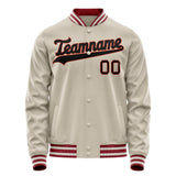 Custom Cream Black Solid Color Varsity Letterman Jacket JA02240617JC088