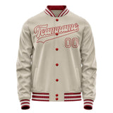 Custom Cream Red Solid Color Varsity Letterman Jacket JA02240617JC089