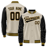 Custom Cream Black Solid Color Varsity Letterman Jacket JA02240617JC091