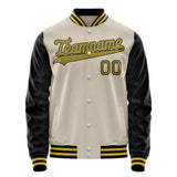 Custom Cream Black Solid Color Varsity Letterman Jacket JA02240617JC092