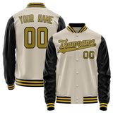 Custom Cream Black Solid Color Varsity Letterman Jacket JA02240617JC092