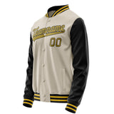 Custom Cream Black Solid Color Varsity Letterman Jacket JA02240617JC092