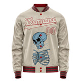 Custom Cream Red 3D Pattern Skull Varsity Letterman Jacket JA02240617JC096