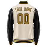 Custom Cream Black Solid Color Varsity Letterman Jacket JA02240617JC106