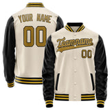 Custom Cream Black Solid Color Varsity Letterman Jacket JA02240617JC106