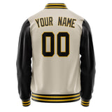 Custom Cream Black Solid Color Varsity Letterman Jacket JA02240617JC107