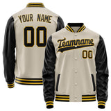 Custom Cream Black Solid Color Varsity Letterman Jacket JA02240617JC107