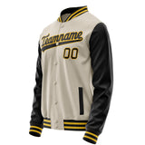 Custom Cream Black Solid Color Varsity Letterman Jacket JA02240617JC107