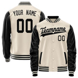 Custom Cream Black Solid Color Varsity Letterman Jacket JA02240617JC109