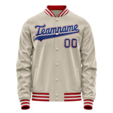 Custom Cream Red Solid Color Varsity Letterman Jacket JA02240617JC110