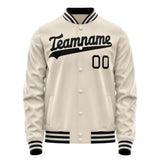 Custom Cream Black Solid Color Varsity Letterman Jacket JA02240617JC111