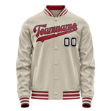 Custom Cream Red Solid Color Varsity Letterman Jacket JA02240617JC116