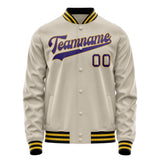 Custom Cream Purple Solid Color Varsity Letterman Jacket JA02240617JC117