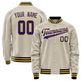 Custom Cream Purple Solid Color Varsity Letterman Jacket JA02240617JC117