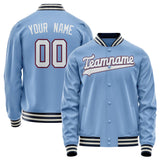 Custom Light-Blue White Solid Color Varsity Letterman Jacket