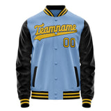 Custom Light-Blue Black Solid Color Varsity Letterman Jacket JA02240617JC243