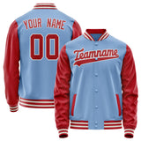 Custom Light-Blue Red Solid Color Varsity Letterman Jacket