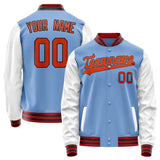 Custom Light-Blue White Solid Color Varsity Letterman Jacket