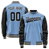 Custom Light-Blue Black Solid Color Varsity Letterman Jacket