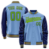 Custom Light-Blue Neon-Green Solid Color Varsity Letterman Jacket JA02240617JC259